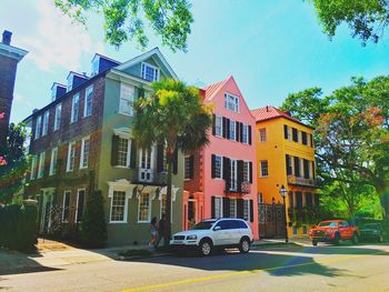 Residential buildings against sky in city