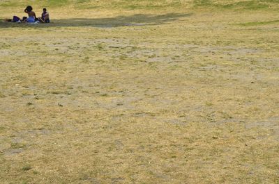 High angle view of people on field