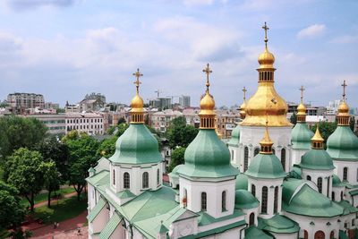 High angle view of ukranian church against sky