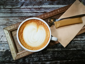 High angle view of coffee on table