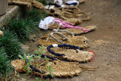 High angle view of toy on beach