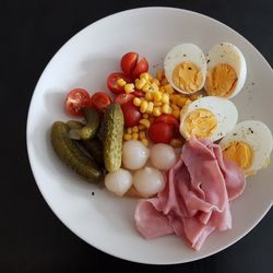 Close-up of fresh breakfast in plate