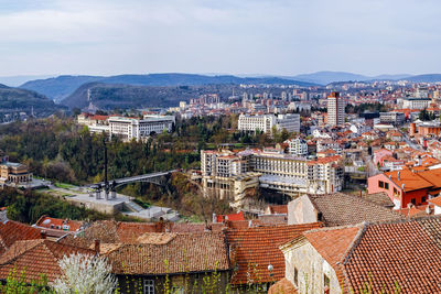 High angle view of cityscape against sky