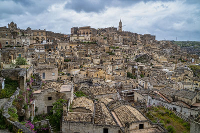 High angle view of buildings in town