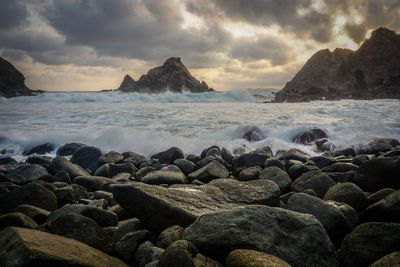 Scenic view of sea against sky during sunset