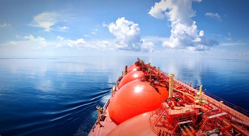 Ship on sea against sky