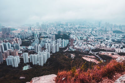 High angle view of buildings in city