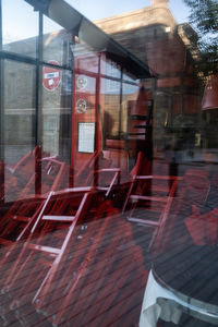 Blurred motion of train seen through window