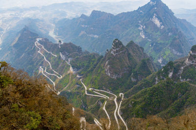 High angle view of mountains against sky