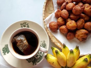 High angle view of breakfast on table