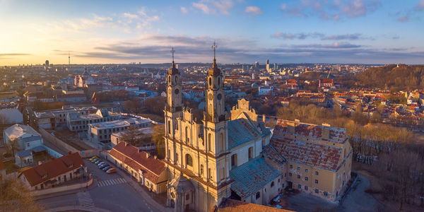 High angle view of buildings in city