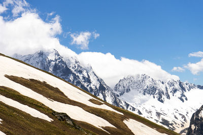 Scenic view of snowcapped mountains against sky