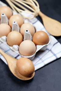 High angle view of eggs on table