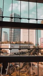 Reflection of buildings on glass window