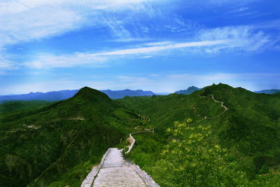 Scenic view of mountains against cloudy sky