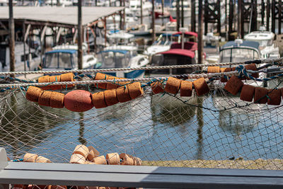 View of fishing net at harbor