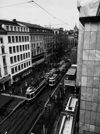 High angle view of street in city