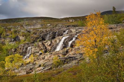 Scenic view of mountains against sky during autumn