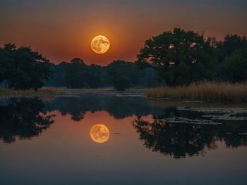 Scenic view of lake against sky during sunset