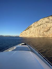 Scenic view of sea against clear blue sky