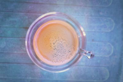 High angle view of coffee on table