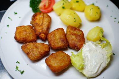 High angle view of food served in plate