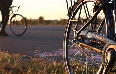 Bicycle parked on road