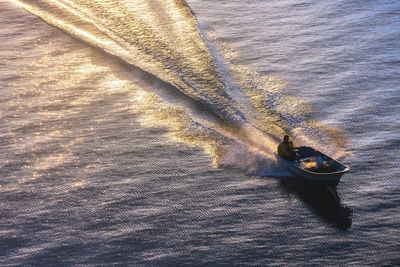 High angle view of ship in sea