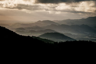 Scenic view of silhouette mountains against sky