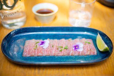 High angle view of food on table