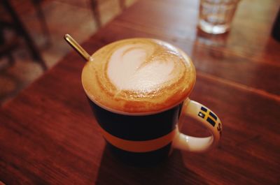 High angle view of coffee on table