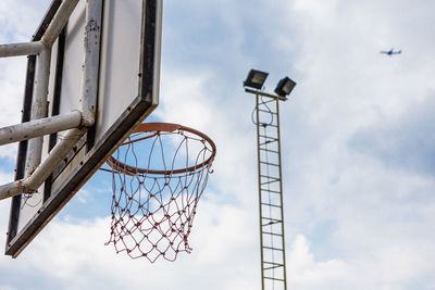 Low angle view of basketball hoop against sky