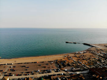 High angle view of sea against clear sky