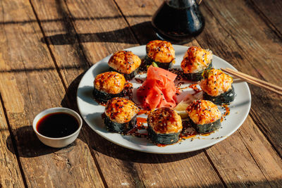 High angle view of food on table