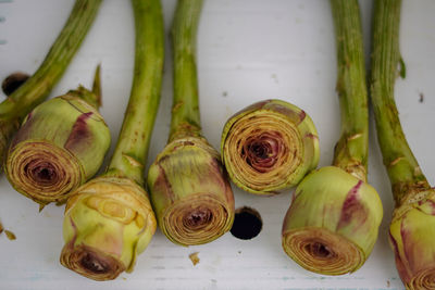 High angle view of vegetables on table