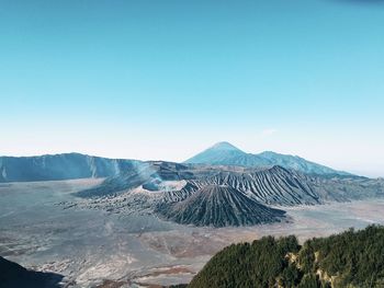 Panoramic view of arid landscape against clear sky