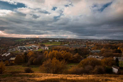 High angle view of townscape against sky