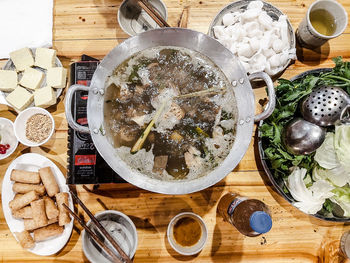 High angle view of food on table