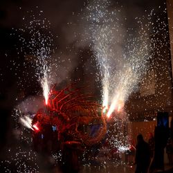 Firework display at night