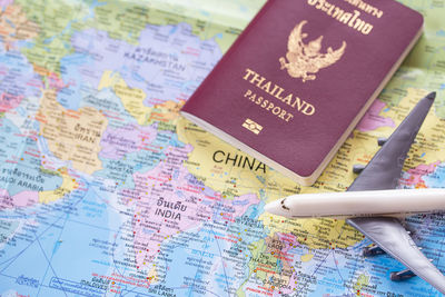 High angle view of text on floor