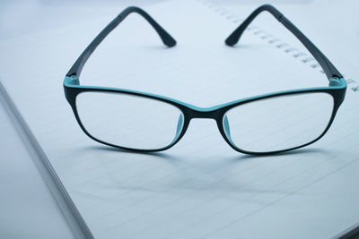 High angle view of eyeglasses on table