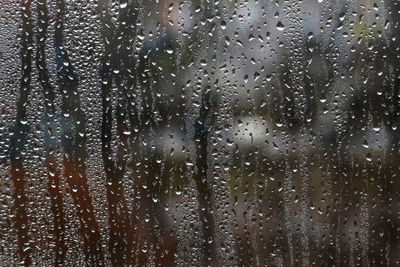 Full frame shot of raindrops on window