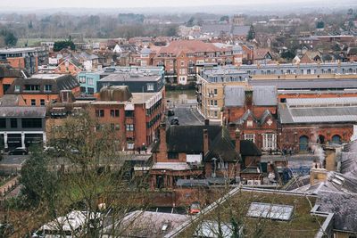 High angle view of buildings in city