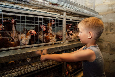 Boy standing in cage