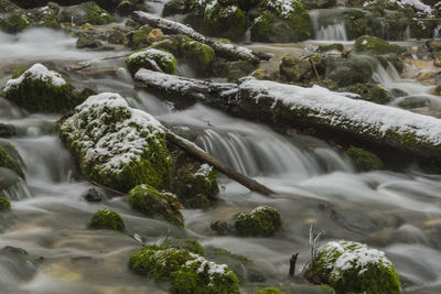 Stream flowing through rocks in forest