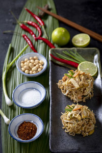 High angle view of food on table