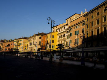 View of residential buildings against clear sky