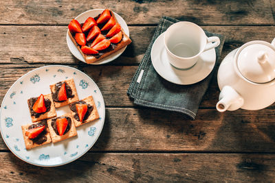 High angle view of breakfast on table