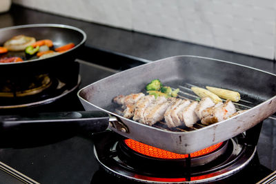 Close-up of food on barbecue grill