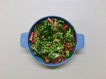 High angle view of fruits in bowl on table